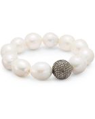 Bavna Diamond, Freshwater Pearl & Sterling Silver Stretch Bracelet - Lyst