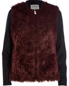 River Island Dark Red Contrast Sleeve Faux Fur Jacket - Lyst