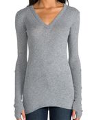 Enza Costa Cashmere Fitted Cuffed V Neck Sweater in Gray - Lyst