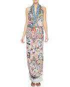 Etro Paisley Metal Fringe Silk Gown Bluemulti - Lyst