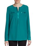 Lafayette 148 New York Samantha Patch Pocket Silk Blouse - Lyst