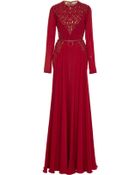 Elie Saab Embroidered Cardinal Silk Georgette Gown - Lyst