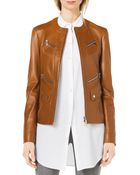 Michael Kors Leather Moto Zip-Front Jacket - Lyst