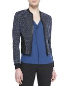 Elie Tahari Sandie Cropped Zip-front Tweed Jacket - Lyst