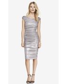 Express Metallic Surplice Wrap Ruched Midi Dress - Lyst