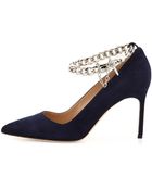 Manolo Blahnik Bb Chain 90Mm Suede Pump - Lyst