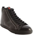 Prada Black Perforated Leather Multi-Eyelet Stitched High Top Sneakers - Lyst