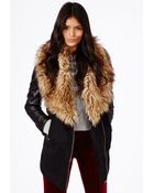 Missguided Orla Faux Fur Collar Detail Coat In Black - Lyst