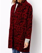 Ganni Coat In Boiled Wool Animal Print - Lyst