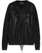 Roberto Cavalli Leather-Fringed Knitted Coated Cotton-Blend Sweater - Lyst