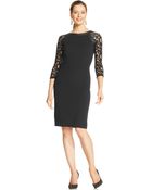 Adrianna Papell Illusion-Lace Faux-Leather-Trim Sheath - Lyst