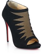 Christian Louboutin Mesh-Front Suede Open-Toe Booties - Lyst