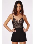 Missguided Strappy Lace Overlay Playsuit Black - Lyst