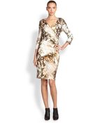 Kay Unger Ruched Abstract-Print Dress - Lyst