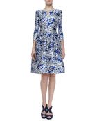Oscar de la Renta 34sleeve Laceprint Doupioni Dress - Lyst