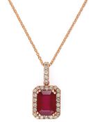 Effy 14kt Rose Gold Ruby Diamond Square Pendant Necklace - Lyst