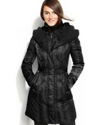 Vince Camuto Hooded Belted Down Puffer Coat - Lyst