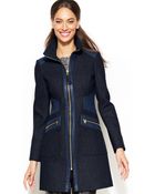 Via Spiga Faux-Leather-Trim Zip-Front Walker Coat - Lyst