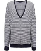 Joseph Cashair Stripe V Sweater In Navy/Ecru - Lyst