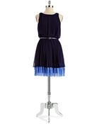 Jessica Simpson Pleated Dress With Belt - Lyst