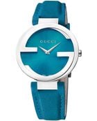 Gucci Ladies Interlocking Silvertone Teal Watch - Lyst