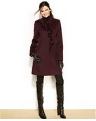 DKNY Petite Wool-Blend Ruffled Walker Coat - Lyst