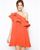 Asos Swing Dress With Asymmetric Frill - Lyst