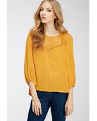 Forever 21 Textured Crochet-Paneled Top - Lyst