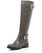 River Island Grey Buckle Trim Riding Boots - Lyst