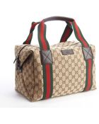Gucci Beige Gg Canvas Web Stripe Small Duffel Bag - Lyst