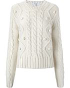 Carven Ecru Wool Cable Knit Jumper - Lyst