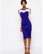 Little Mistress Midi Pencil Dress with Applique Sleeves - Lyst