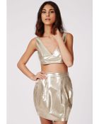 Missguided Metallic Tulip Mini Skirt Gold - Lyst