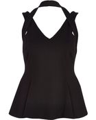 River Island Black Halterneck Peplum Top - Lyst