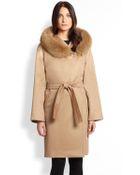 Max Mara Studio Fur-Trim Cashmere Wrap Coat - Lyst