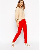 Ganni Elstic Waist Straight Leg Pants - Lyst