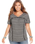 Lucky Brand Jeans Lucky Brand Plus Size Short-Sleeve Geo-Print Top - Lyst