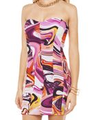 Akira Swirl Print Strapless Dress - Lyst