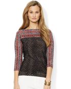 Lauren by Ralph Lauren Threequartersleeve Mixedprint Top - Lyst