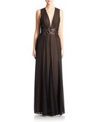 BCBGMAXAZRIA Georgette V-Neck Gown - Lyst