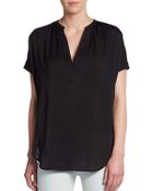 Vince Leather-Trim Silk Top - Lyst