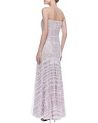 Tadashi Shoji Strapless Embroidered Plaid Gown - Lyst