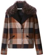 Rodarte Plaid Wool Jacket with Shearling Collar - Lyst