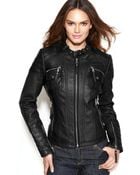 Michael Kors Michael Leather Buckle-Collar Motorcycle Jacket - Lyst