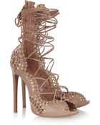 Alaïa Studded Lace-Up Leather Sandals - Lyst