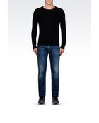 Armani Jeans Crew Neck Jumper In Wool Blend With Eco Leather Details - Lyst