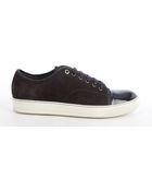 Lanvin Dark Brown Suede And Black Leather Cap Toe Sneakers - Lyst