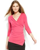 Calvin Klein Threequartersleeve Fauxwrap Top - Lyst