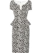 Oscar de la Renta Camellia Printed Peplum Silk Dress - Lyst