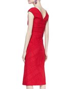 Oscar de la Renta Cap-Sleeve Cross-Waist Sheath Dress - Lyst